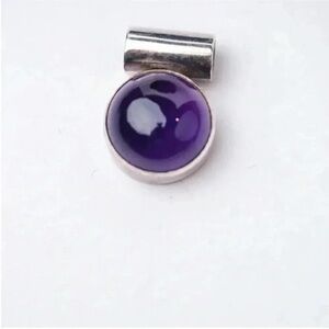 Vintage Amethyst Cabochon Pendant in 925 Sterling Silver - February Birthstone